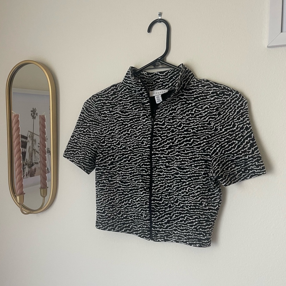 TOPSHOP CROP TOP Zebra 🦓 Print Zip up Mock Neck Top